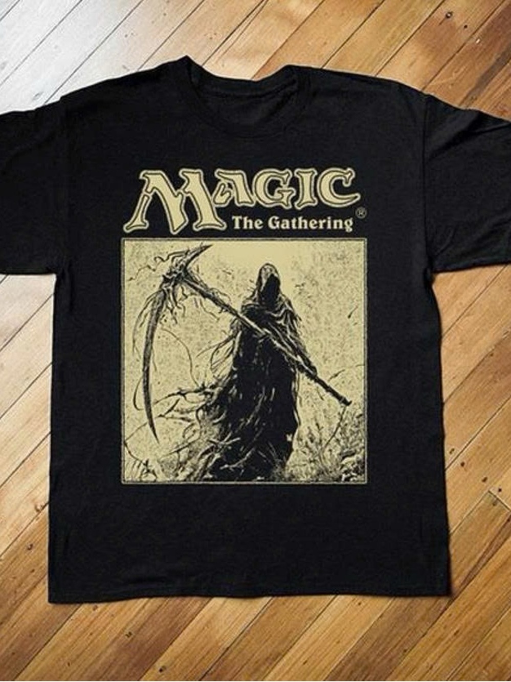 Magic Black T-Shirt with Gold Magic: The Gathering Reaper Graphic